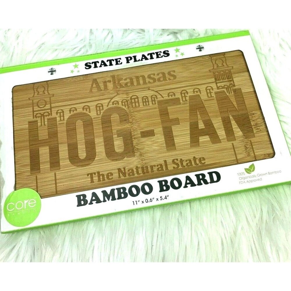 Arkansas License Plate Bamboo Cutting Serving Board Hog Fan Decoration Core NIB